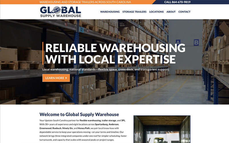 storage trailer warehousing web design